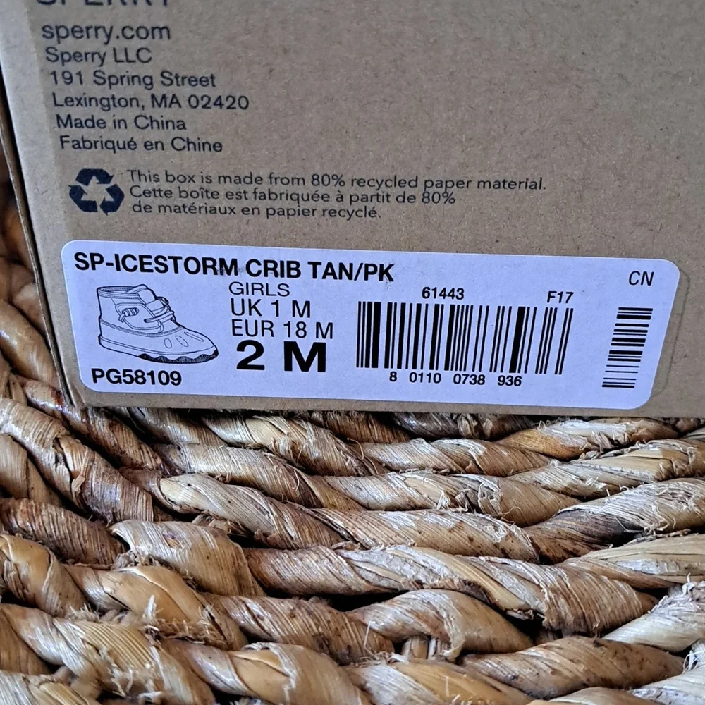 NWOT SPERRY Infant Girls Iccestorm Crib Pink/Tan‎ Booties Ankle Straps S-2